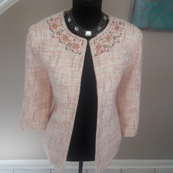 Alfred Dunner/ Pink/Embellished/Tweed Swing Jacket - Picture 4 of 8